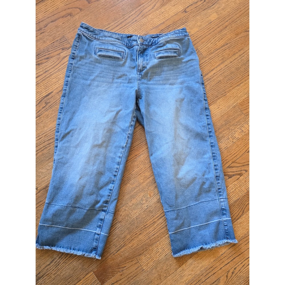 Talbots Womens 14W Wide Leg Crop Jean Mattituck Wash Raw Hem Blue Denim